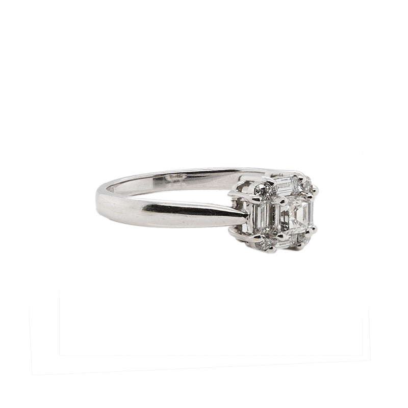 Cushion Cut With Baguette Halo Ring