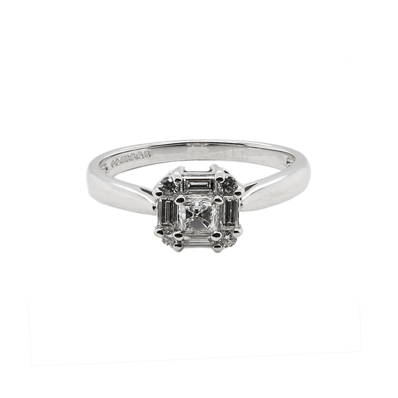 Cushion Cut With Baguette Halo Ring
