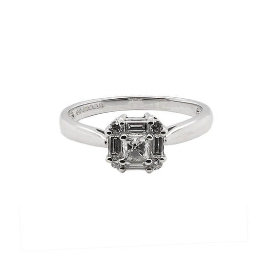 Cushion Cut With Baguette Halo Ring