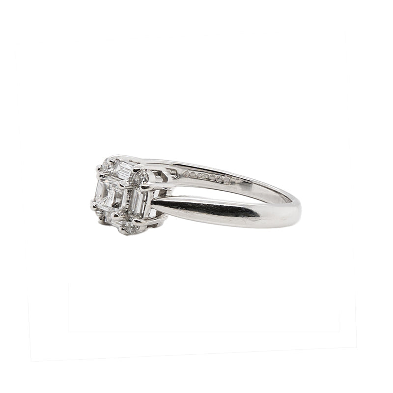 Cushion Cut With Baguette Halo Ring